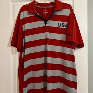Adidas Men's Official USA Golf Red Ultimate Red and Gray Striped Polo Shirt